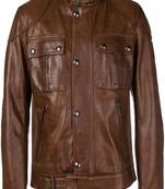 Stylish brown lambskin leather jacket slim fit moto style button jacket
