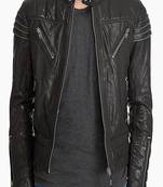 Classic leather black zip pockets lambskin jacket slim fit moto style
