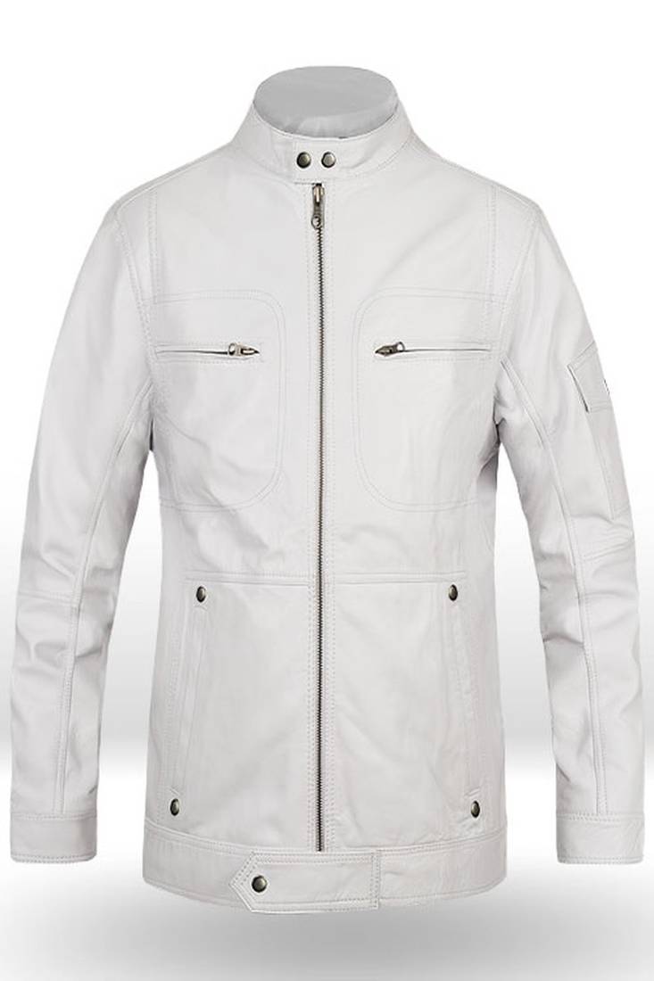 Stylish genuine white zipper  leather biker jacket  slim fit moto style