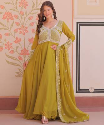 Women georgette rich & sequins embroidered work gown & kurta set for women 1