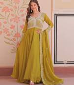 Women georgette rich & sequins embroidered work gown & kurta set for women