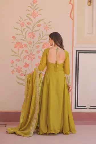 Women georgette rich & sequins embroidered work gown & kurta set for women