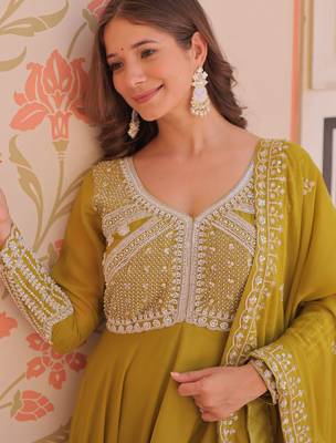 Women georgette rich & sequins embroidered work gown & kurta set for women 3