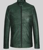 Classic green leather jacket pure lambskin green crocodile texture stylish