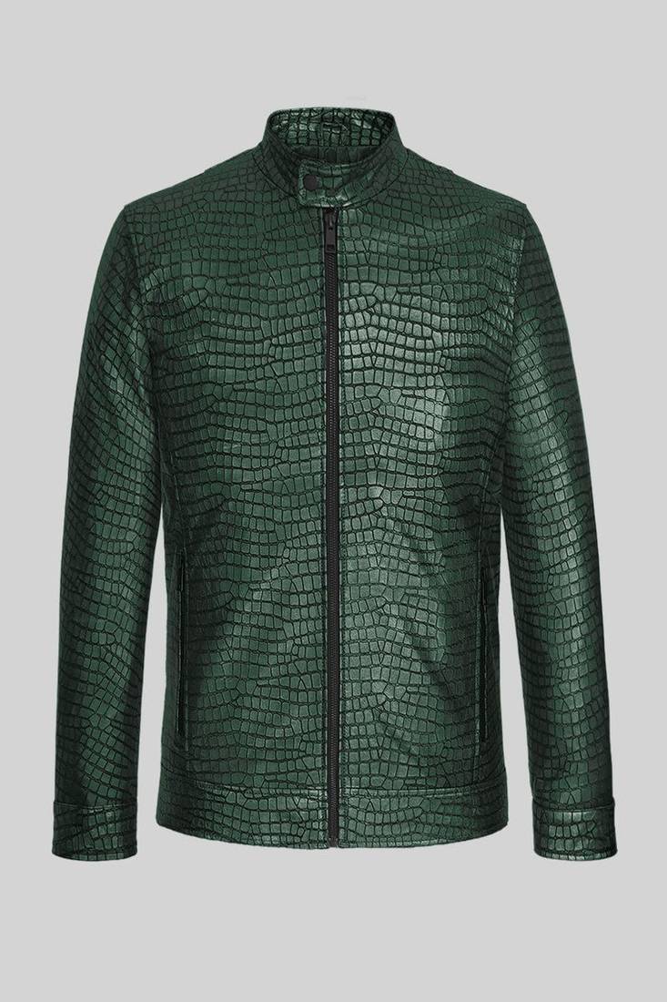 Classic green leather jacket pure lambskin green crocodile texture stylish