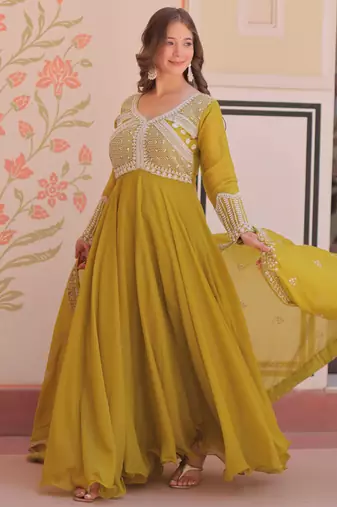 Women georgette rich & sequins embroidered work gown & kurta set for women