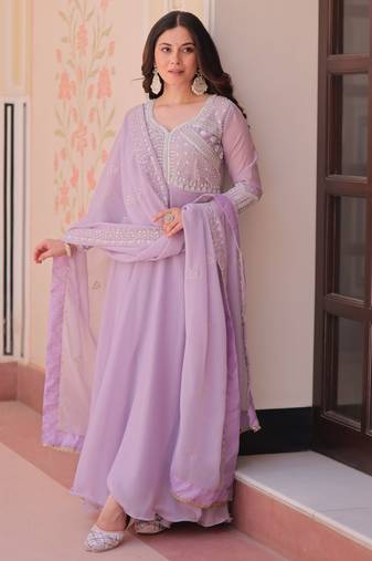 Women georgette rich & sequins embroidered work gown & kurta set for women