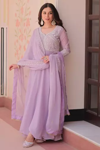 Women georgette rich & sequins embroidered work gown & kurta set for women