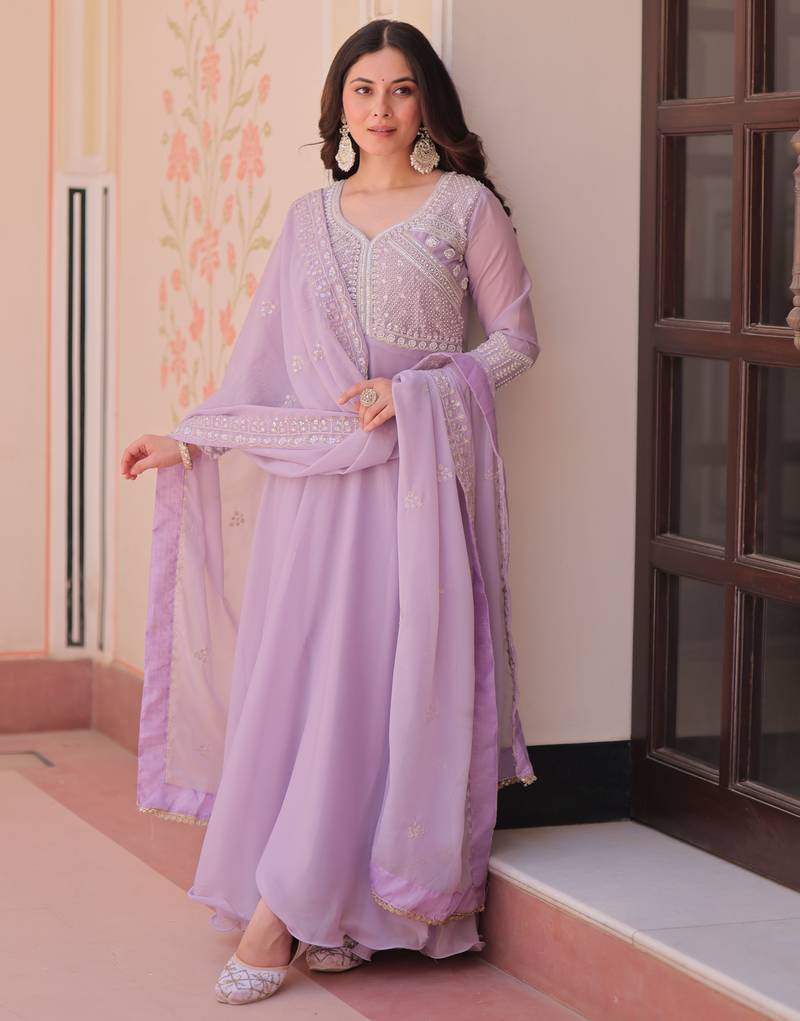 Women georgette rich & sequins embroidered work gown & kurta set for women