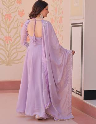 Women georgette rich & sequins embroidered work gown & kurta set for women 2