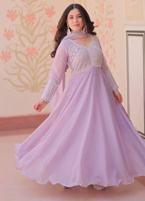 Women georgette rich & sequins embroidered work gown & kurta set for women 4