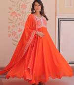 Women georgette rich & sequins embroidered work gown & kurta set for women