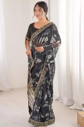 Women printed chiffon georgette partywear saree