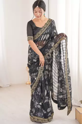 Women printed chiffon georgette partywear saree