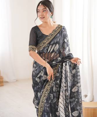 Women printed chiffon georgette partywear saree 3