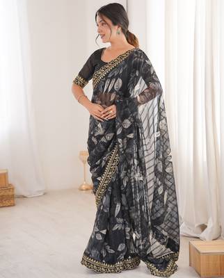 Women printed chiffon georgette partywear saree 4