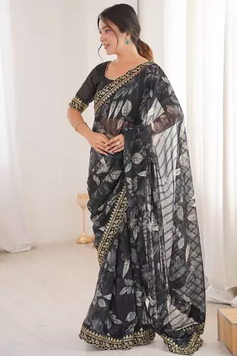 Women printed chiffon georgette partywear saree