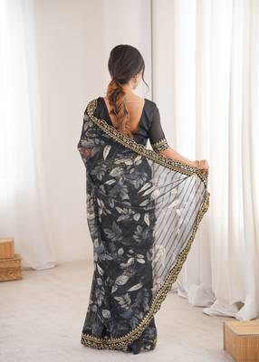Women printed chiffon georgette partywear saree 5