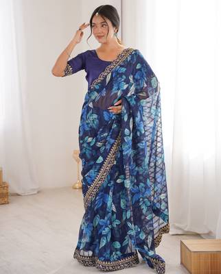 Women printed chiffon georgette partywear saree 1