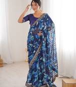 Women printed chiffon georgette partywear saree
