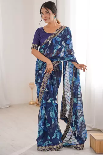 Women printed chiffon georgette partywear saree