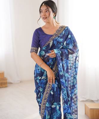 Women printed chiffon georgette partywear saree 3