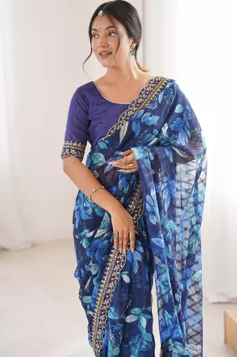 Women printed chiffon georgette partywear saree