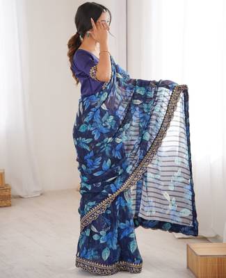 Women printed chiffon georgette partywear saree 4