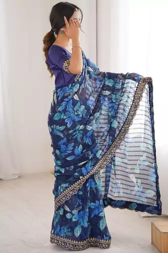 Women printed chiffon georgette partywear saree