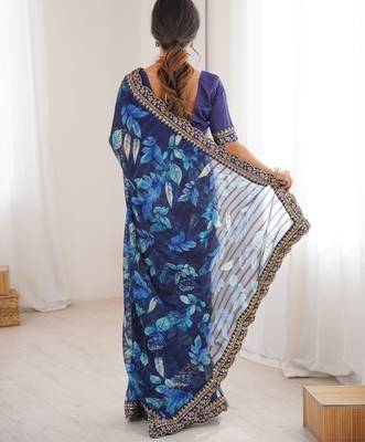 Women printed chiffon georgette partywear saree 5