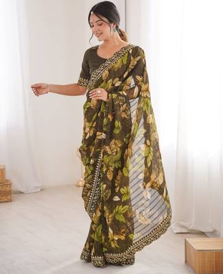 Women printed chiffon georgette partywear saree 1