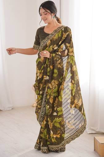 Women printed chiffon georgette partywear saree