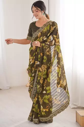 Women printed chiffon georgette partywear saree