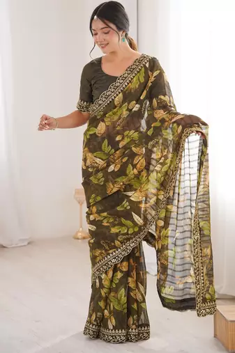 Women printed chiffon georgette partywear saree