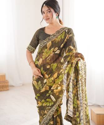 Women printed chiffon georgette partywear saree 3