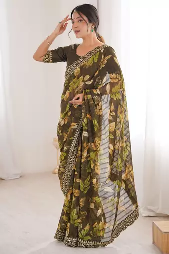 Women printed chiffon georgette partywear saree