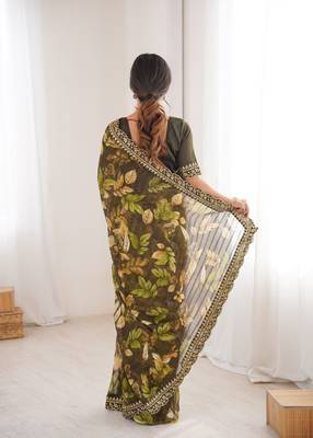 Women printed chiffon georgette partywear saree 5