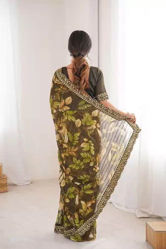 Women printed chiffon georgette partywear saree