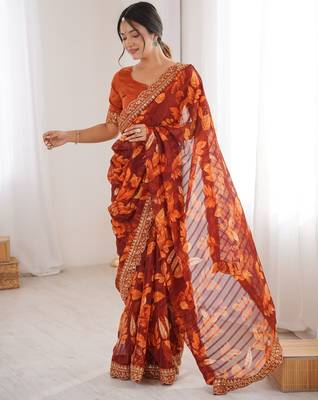 Women printed chiffon georgette partywear saree 1