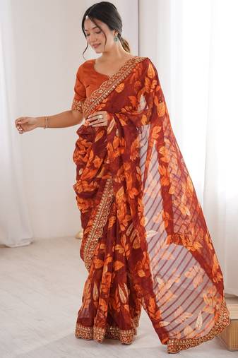 Women printed chiffon georgette partywear saree
