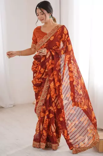 Women printed chiffon georgette partywear saree