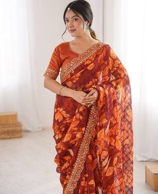 Women printed chiffon georgette partywear saree 3