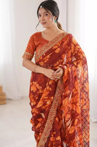 Women printed chiffon georgette partywear saree