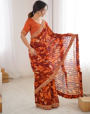 Women printed chiffon georgette partywear saree 4