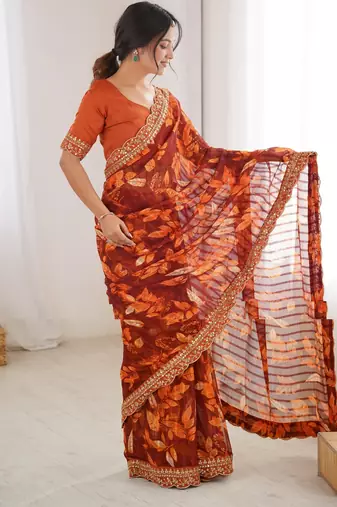 Women printed chiffon georgette partywear saree