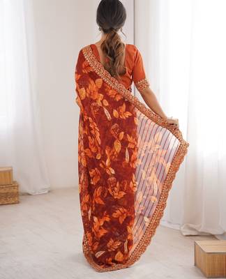 Women printed chiffon georgette partywear saree 5