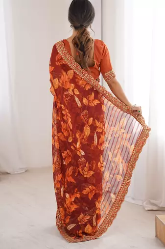 Women printed chiffon georgette partywear saree