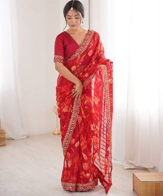 Women printed chiffon georgette partywear saree 1