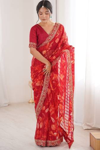 Women printed chiffon georgette partywear saree