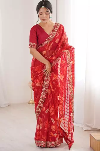 Women printed chiffon georgette partywear saree